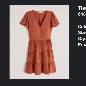 Tiered burnt orange wrap mini dress